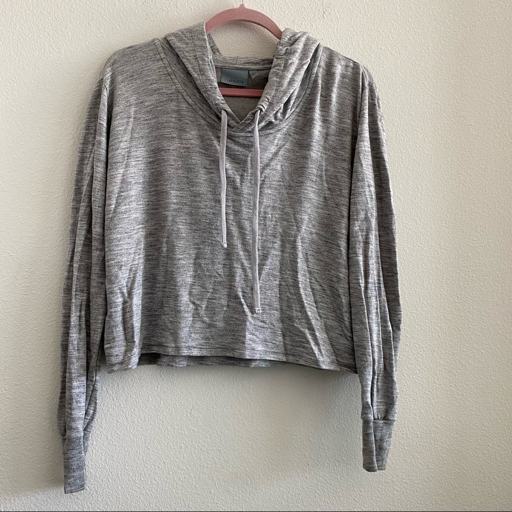 Athleta Gray Cropped Top Yoga Hoodie Sweater Extra Small